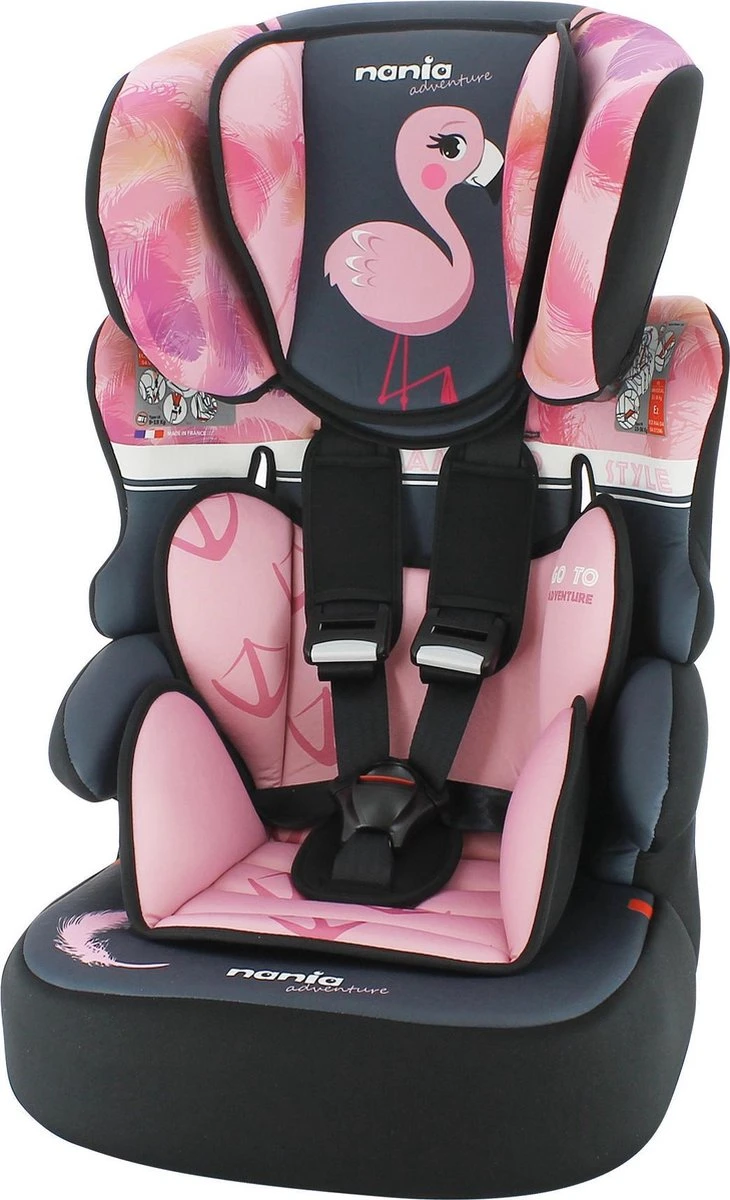 Nania - Autostoel BELINE Animals - Groep 1/2/3 - Meegroeistoel - Van 9 Tot 36 Kg - FLAMINGO