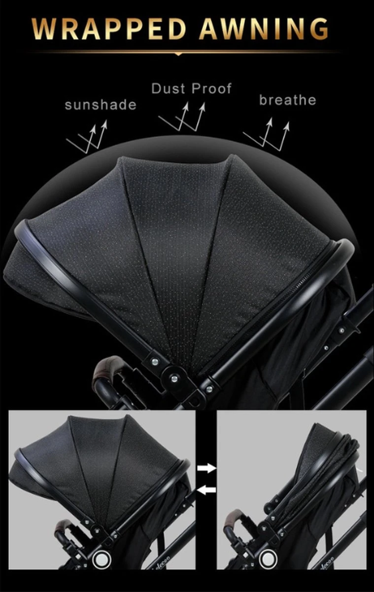 Merkloos 3 In 1 Kinderwagen - Buggy - Opklapbare Wandelwagen - Opvouwbaar - Kinderwagen 3 In 1 - Wandelwagen - Kinderwagens - Kinderwagen 3 In 1 Incl Autostoel - Wandelwagen Baby - Maxi-Cosi - Afbeelding 5