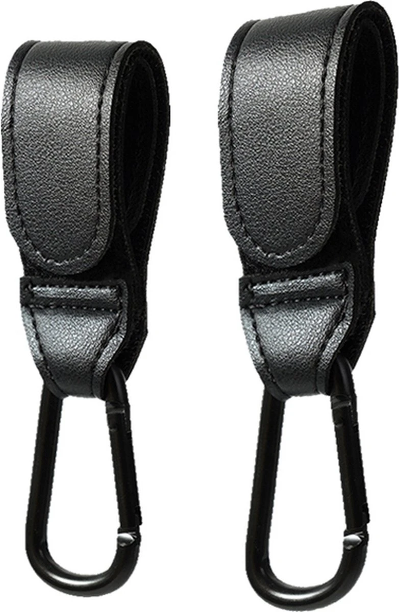 Merkloos Kinderwagen Haak Set Van 2 PU Leer Zwart -Verstelbare Buggy Haak - Luiertas Hangers Met Klittenband