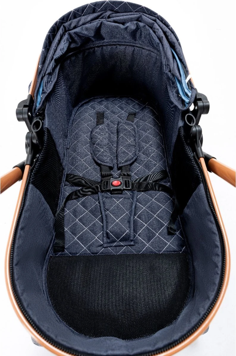 Merkloos Kinderwagen 3-in-1 – Luxe Kinderwagen - Buggy – Wandelwagen - Multifunctioneel – Opklapbaar – Incl Autostoel – Blauw - Afbeelding 8