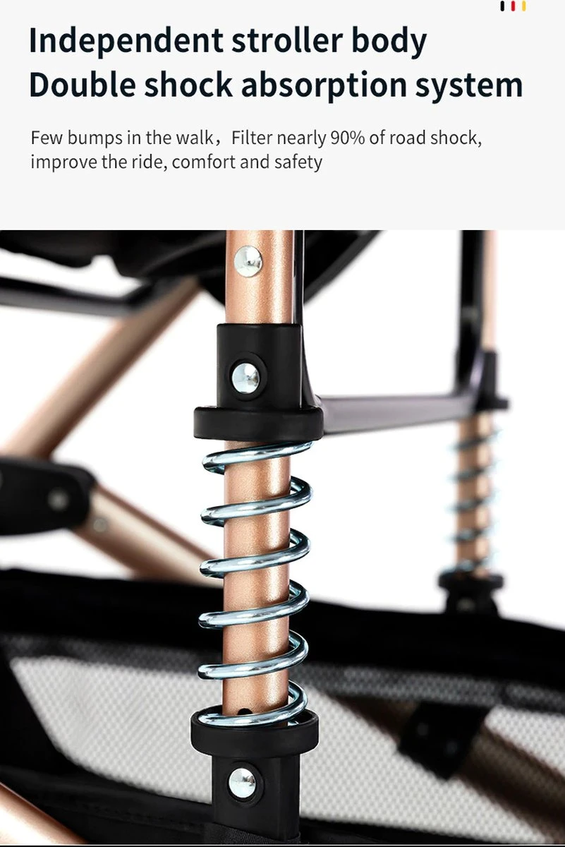 Luxe Kinderwagen 3 In 1 - Wandelwagen - Kinderwagen 3-in-1 Incl Autostoel - Kinderwagen Maxi Cosi – Buggy 3 In 1 - Newborn - Zwart/goud - Afbeelding 3