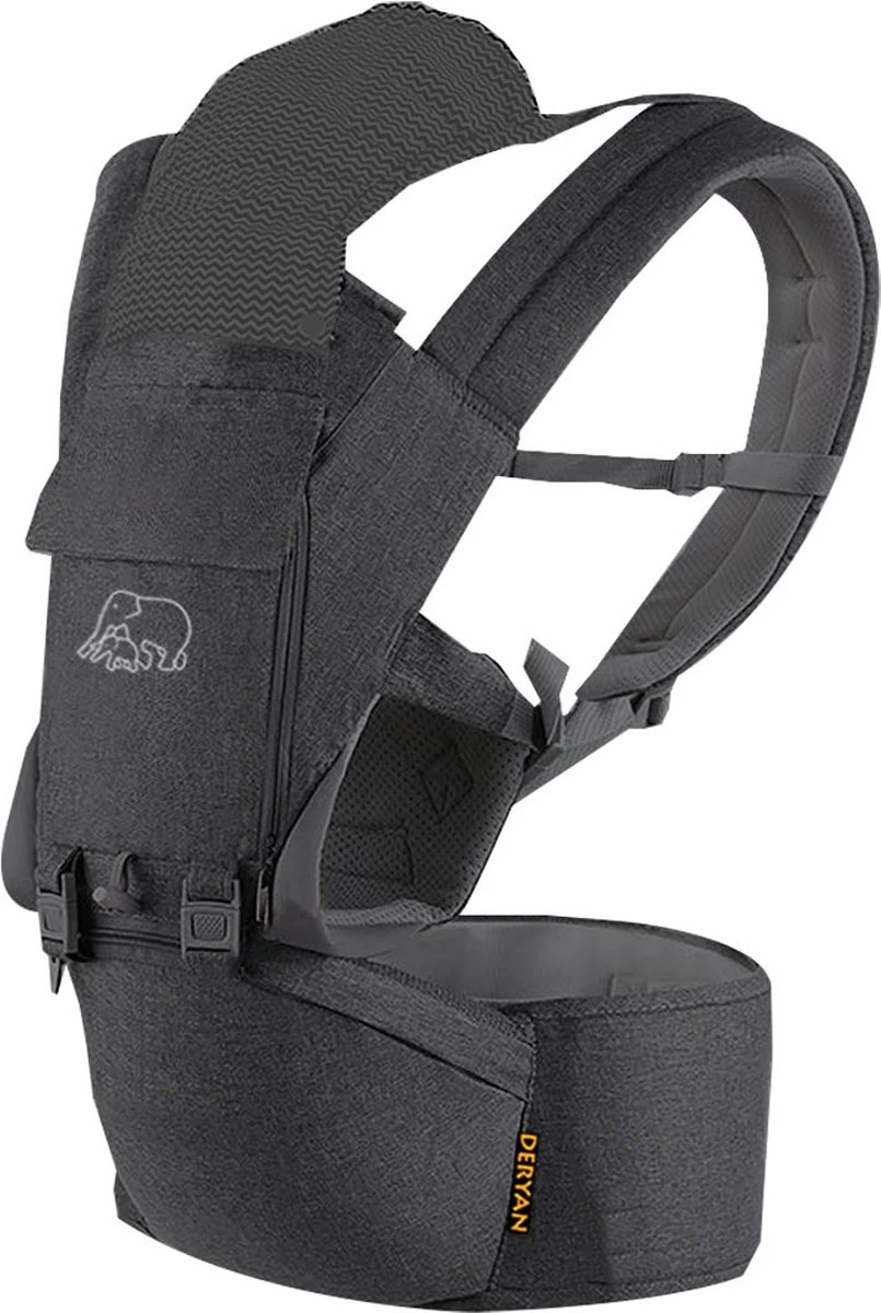 Deryan Pack Luxe Ergonomische Draagzak Babydrager + Opbergvakjes Grijs - Afbeelding 7