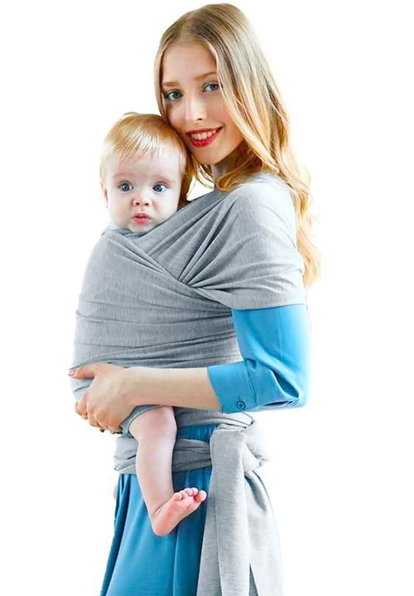 Ergonomische Rekbare Baby Draagdoek Van Katoen Om Te Knopen -Licht Grijs - Babywrap - Draagdoeken - Babydrager - Buikdrager – Rugdrager – Heupdrager - Baby Sling – Baby Carrier – Draagzak - Baby Wrap Sling - Draagdoek – Handleiding - Gratis Slabbetje - Afbeelding 4
