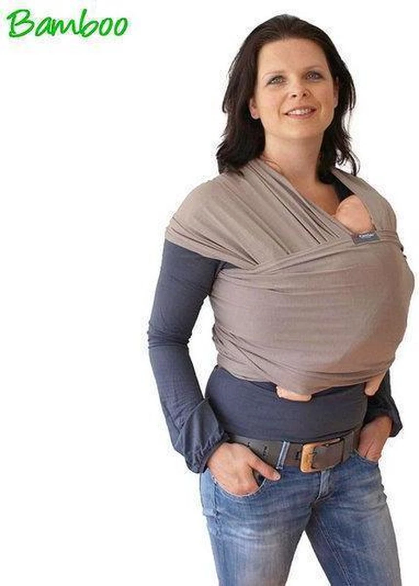 Smallvips Draagdoek Taupe - Rekbare Draagdoek Van Bamboo - Heerlijk Zacht En Koel - Ergonomisch Dragen - Afbeelding 11