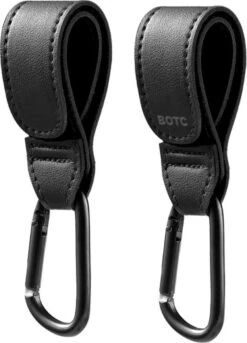 BOTC Kinderwagen Tassenhaakjes - Leer - Haakjes Voor Tassen - Set Van 2 - Leather - Extra Stevig - Buggy Haakjes - Zwart
