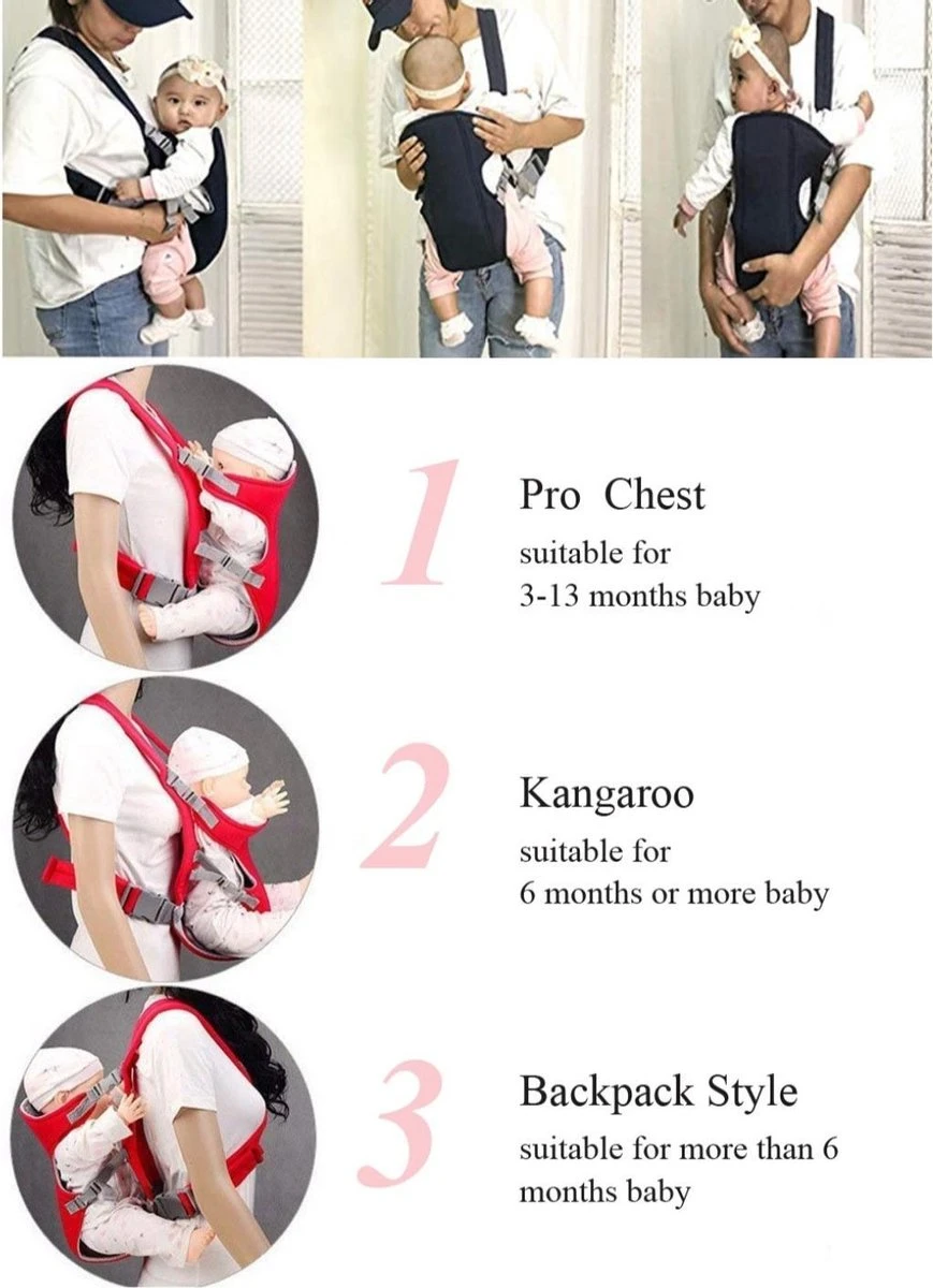 Baby Draagzak Blauw - Baby Carrier – Baby Drager Max. 15 Kg - 2 Tot 18 Maanden - Ergonomisch - Baby Draagdoek - Heupdrager - Steundrager Baby - Afbeelding 5