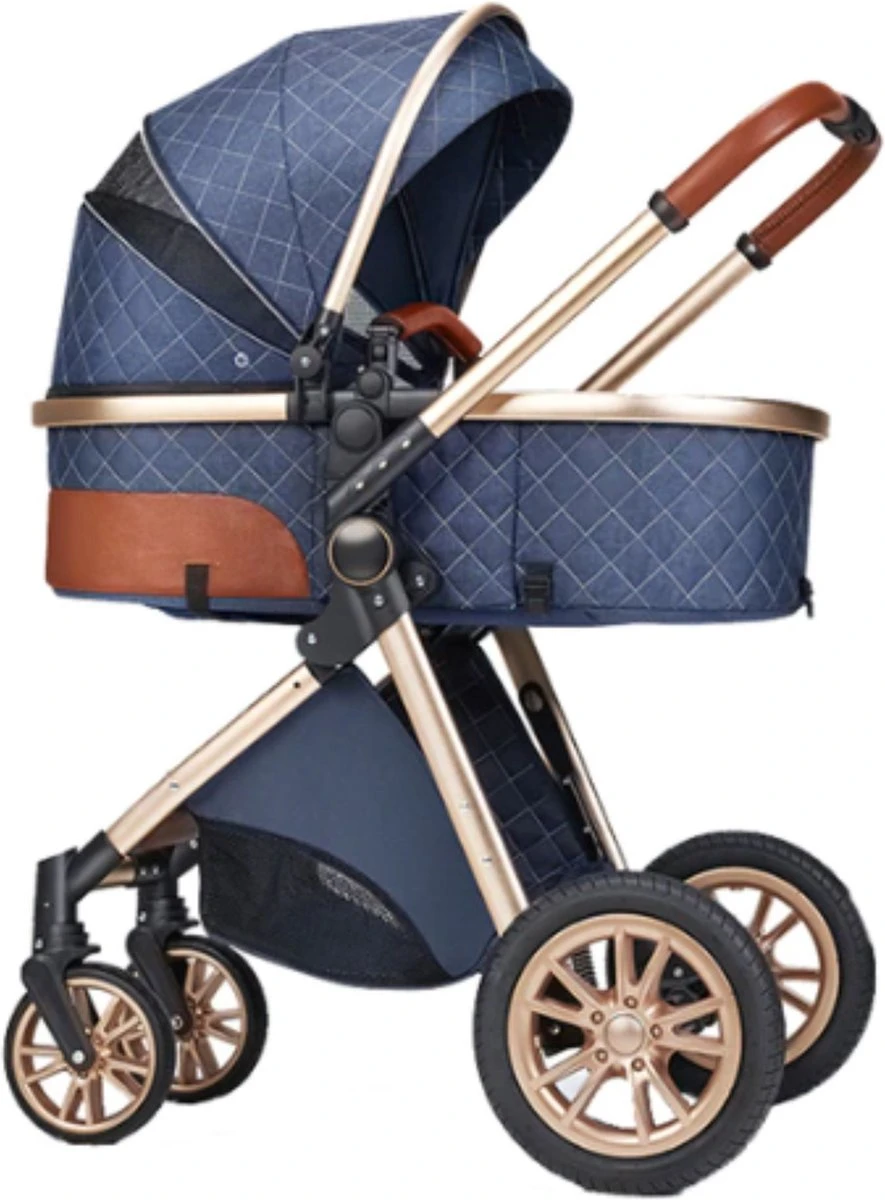 Merkloos Kinderwagen 3-in-1 – Luxe Kinderwagen - Buggy – Wandelwagen - Multifunctioneel – Opklapbaar – Incl Autostoel – Blauw - Afbeelding 9