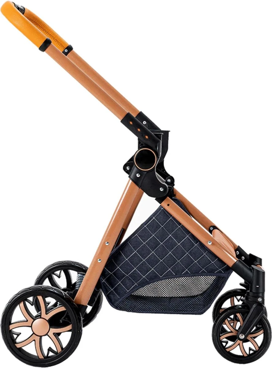 Merkloos Kinderwagen 3-in-1 – Luxe Kinderwagen - Buggy – Wandelwagen - Multifunctioneel – Opklapbaar – Incl Autostoel – Blauw - Afbeelding 7