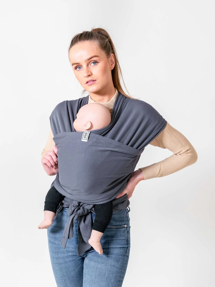 ByKay - Draagdoek - Rekbaar - DonkerGrijs - Antraciet - Maat L - Organic Katoen - Stretchy Wrap Deluxe - 3 Jaar - Buik - Heup - Afbeelding 5