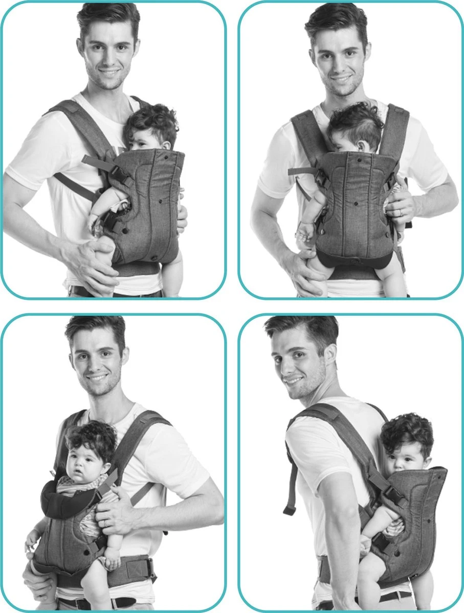 Fillikid Baby Draagzak 4 In 1 Ergonomisch - Buikdrager - Rugdrager - Multifunctioneel - Grijs - Afbeelding 5