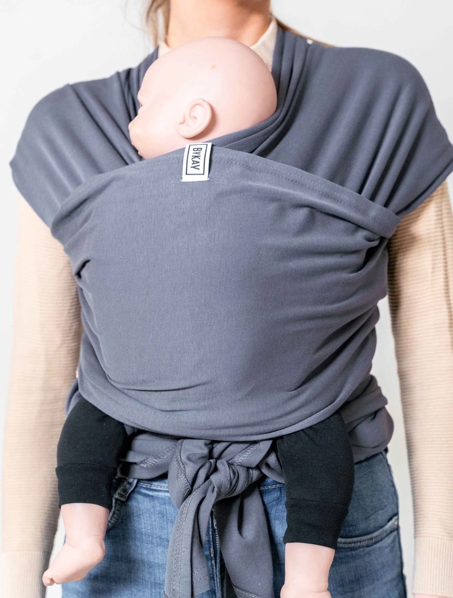 ByKay - Draagdoek - Rekbaar - DonkerGrijs - Antraciet - Maat L - Organic Katoen - Stretchy Wrap Deluxe - 3 Jaar - Buik - Heup - Afbeelding 3