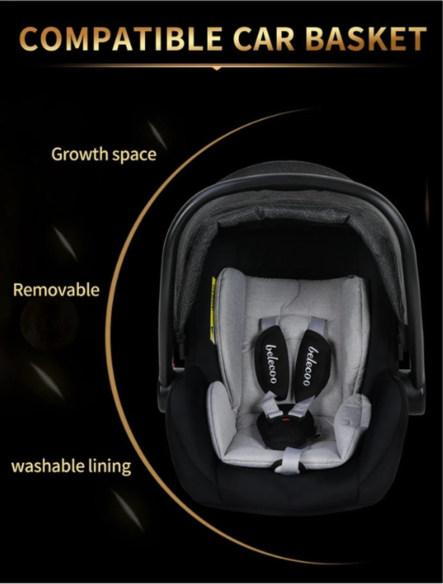 Merkloos 3 In 1 Kinderwagen - Buggy - Opklapbare Wandelwagen - Opvouwbaar - Kinderwagen 3 In 1 - Wandelwagen - Kinderwagens - Kinderwagen 3 In 1 Incl Autostoel - Wandelwagen Baby - Maxi-Cosi - Afbeelding 13