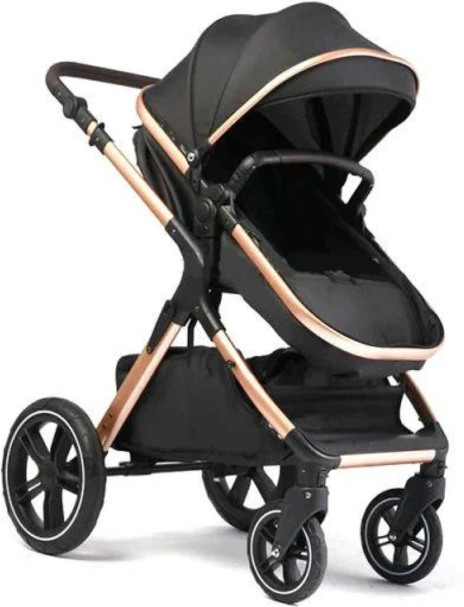 Merkloos BrightWise Luxe Kinderwagen 3 In 1 Van Voldoet Aan Alle Europese Veiligheidscertificaten - Wandelwagen - Kinderwagen 3-in-1 Incl Autostoel - Kinderwagen Maxi Cosi – Buggy 3 In 1 - Newborn - Zwart - Afbeelding 2