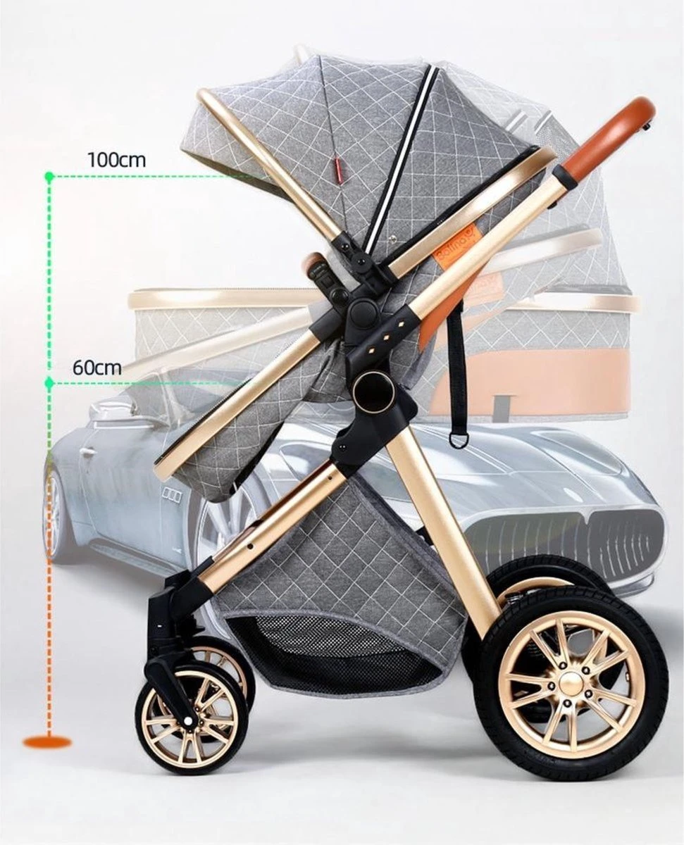 Merkloos Kinderwagen 3-in-1 – Luxe Kinderwagen - Buggy – Wandelwagen - Multifunctioneel – Opklapbaar – Incl Autostoel – Donkergrijs - Afbeelding 4